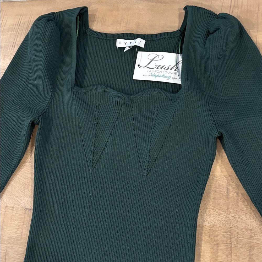 Sweetheart Neckline Bodycon Knot Midi Dress Forest Green Boutique Large NWT - Picture 5 of 8